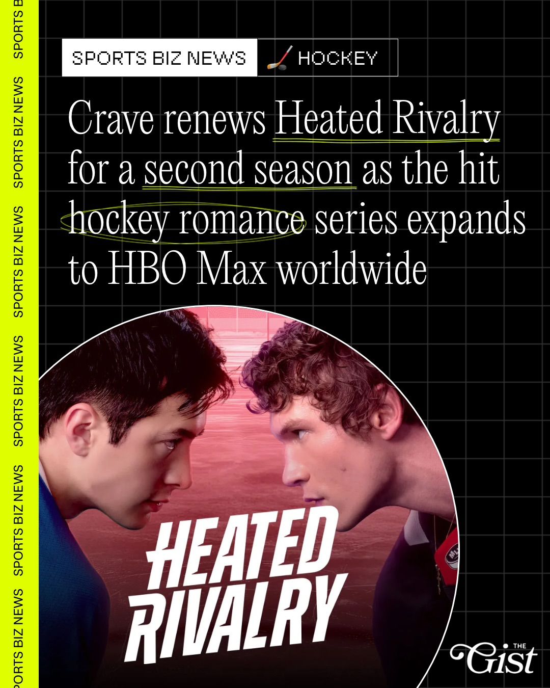 Heated Rivalry is officially coming back for Season 2! 🔥🏒⁣
⁣
Crave renewed the hit series before Season 1 even wrapped, meaning we’re getting more Shane Hollander–Ilya Rozanov chaos sooner than expected. Bless. 🤩⁣
⁣
The streamer also confirmed both seasons are expanding globally, landing on HBO Max across Asia, Latin America, and Europe, plus returning to HBO Max in the US and Australia. NEON will keep the rights in New Zealand. 📺⁣
⁣
Show creator Jacob Tierney and EP Brendan Brady called the early renewal “a true honour,” thanking fans for helping turn the series into an international phenomenon. 👏⁣
⁣
Based on Rachel Reid’s Game Changers novels — with Shane and Ilya’s storyline spanning Books 2 and 6, here’s plenty more steamy hockey drama to adapt. 🎬⁣
⁣
Four eps are already out, with Ep. 5 dropping December 19 and the finale skating in on December 26. 👀⁣
⁣
Who’s ready for more Heated Rivalry? ❤️🏒⁣
⁣
#sportsbiz #menssports #popculture