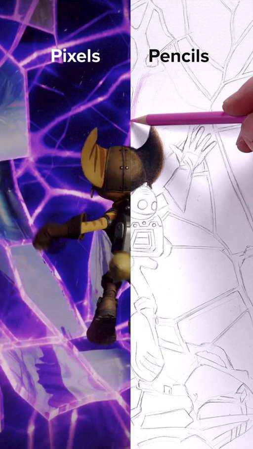 #ad Pixels vs Pencils Challenge! @playstationuk are celebrating unforgettable experiences on PS5 and so challenged me to draw a fan favourite moment from Ratchet and Clank: Rift Apart #ItHappensOnPS5 #art #drawing #challenge #pencils