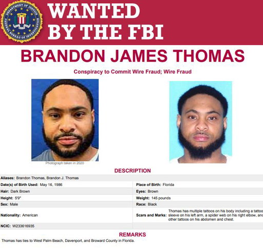 NEWS ALERT from @fbitampa: The FBI is searching for Brandon James Thomas, who is #wanted for his role in a Covid fraud scheme. Thomas is one of eleven individuals who were federally indicted this week for submitting false loan applications and receiving nearly $2.3 million in fraudulent Covid proceeds. If you have information on his whereabouts, call 1-800-CALL FBI.

To learn more about the investigation, visit @fbitampa and follow the News link in the bio.

#FBI #wanted #Tampa