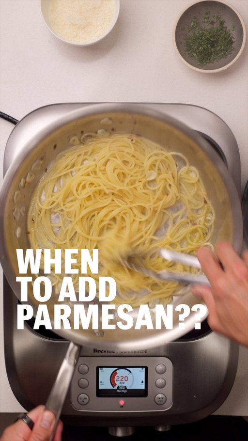WHEN TO ADD PARMESAN?

In cooking I think it’s always good to learn what NOT to do. 

When it comes to Parmesan, I like to add it to the pan when it is removed from the heat! Otherwise it sticks to the pan and makes a gunky mess, and doesn’t incorporate into the pasta sauce.