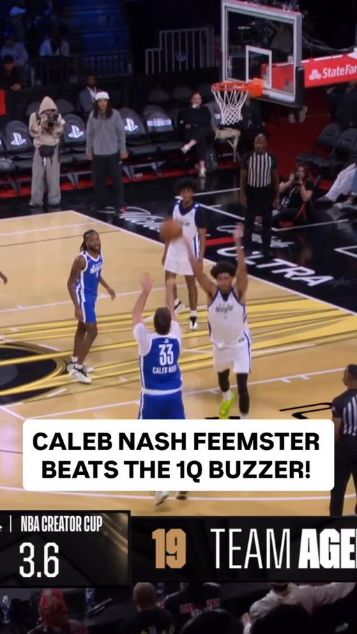 @calebnashfeemster drills it from deep to beat the 1Q buzzer! 🚨 Watch the @playstation Creator Cup on NBA YouTube and the NBA App (link in bio)