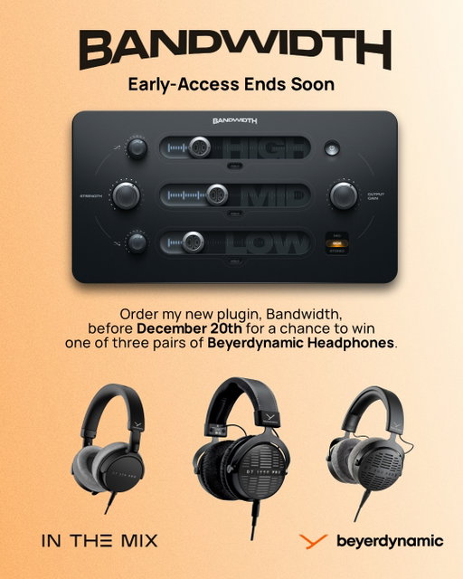 I want to give back to some of the early supporters of my new plugin, Bandwidth. So I asked my friends at @beyerdynamic if they could spare a few pairs of my favourite headphones to give away. They said yes!

The three winners have been chosen and emailed. If your name is Brian, Brent or Rolf…check your spam folder!
#giveaway #musicproduction #mixingengineer