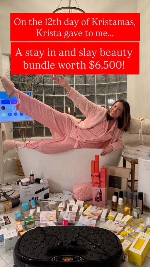 On the 12th day of Kristamas, Krista gave to me a stay in and slay beauty bundle worth over $6,500! This is just from ME to YOU! All you gotta do is like this post + comment a 🛁 (each comment is an entry) + share this reel to your stories (we’ll ask for proof) and one of you will win ALL of this:
🛁Portable TV
🛁$500 Staykation gift card
🛁Laser hair remover 
🛁Omnilux red light mask
🛁Dyson hair dryer
🛁Jiggler
🛁Towel warmer
🛁4 Boll & Branch towels
🛁Staykation slippers
🛁Staykation fuzzy socks
🛁Staykation fluffy robe
🛁Staykation cosmetic bag
🛁Staykation claw clip
🛁Staykation faux fur blanket
🛁In Common products 
🛁Hanni products
🛁Tula products
🛁Phlur products
🛁Peter Thomas Roth products 
🛁Primally Pure products
🛁Bondi Boost products
🛁Supergoop products
🛁Sungboon products 
🛁Medicube products
🛁Tanceuticals products
(total value $6,500)
This ends on 12/26/25 and the winner will be announced on this post ONLY so please don’t engage with any fake accounts! ILYSM! Merry Kristamas!
Winner: @prnpris.cilla