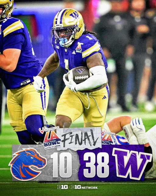 1️⃣-0️⃣

Washington rolls Boise State to open B1G bowl season 🐶