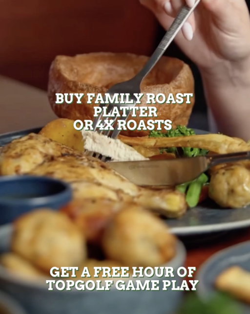 Sundays are for Roasts & Rounds! 🍽️⛳

Choose a Family Roast Platter or 4 roast dinners, both with 1hr free gameplay.

Happiest of hours: 12PM–9PM | Only at Toad In The Hole

#SundayRoastDubai #ToadInTheHole #TopgolfDubai
