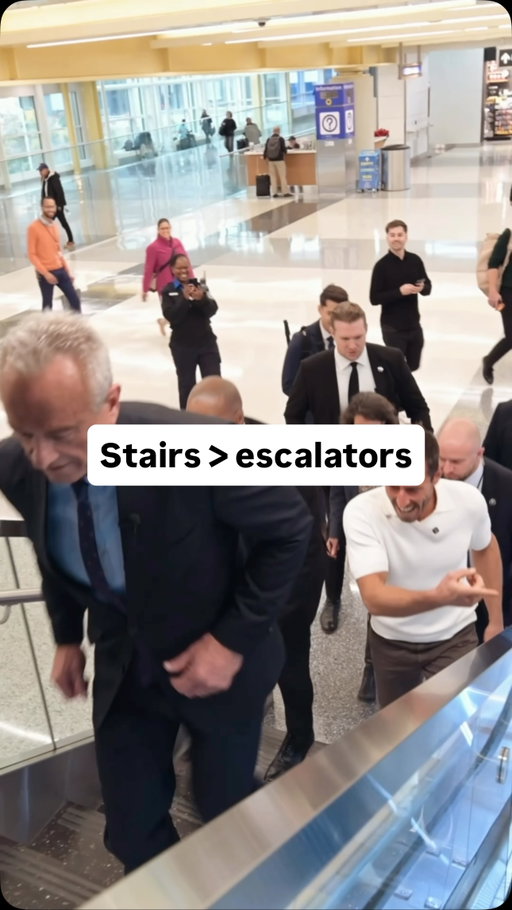 RFK Jr. took the stairs with me…

It starts with small choices - like taking the stairs instead of the escalator.

I notice this all the time in airports.

I’m usually the “weird” one walking up the stairs, maybe with a few others, while everyone else stands still on the escalator.

Airports are some of the most sedentary environments we move through. 

Why not get your blood flowing before that flight?

Studies show that just 2–3 hours of inactivity can increase inflammatory markers (PMID: 31562947, 22176839, 28323950).

Our bodies are built to move.

Take the opportunity when it’s there.

Who else takes the stairs whenever possible? 
Welcome to #theremembering 🏹
