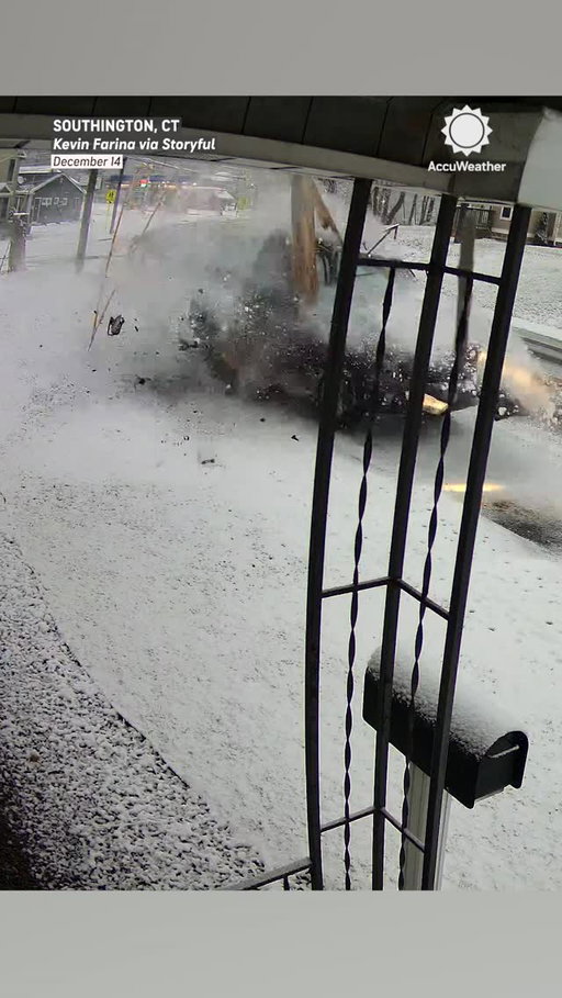 An out-of-control truck smashed into a pole after slipping on an icy, snow-covered road in Southington, Connecticut, on Sunday.⁣
⁣
The driver was able to get out of the truck and walk to an ambulance to be checked out by paramedics.