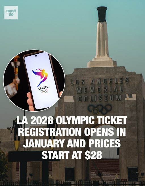 If you want tickets to the LA 2028 Olympics, your first step comes much sooner than you think. Registration opens January 14, 2026, and it’s required to enter the random draw for future ticket drops later that year.

Single tickets are expected to start at $28, and locals near Olympic venues may get early access. The Games run July 14–30, 2028, with Paralympic tickets going on sale in 2027.

Save this if you plan on going.

h/t Los Angeles Times

Follow @mustdolosangeles for more major LA updates and what’s coming next.

Media via Shutterstock

#mustdolosangeles #la2028 #la28olympics