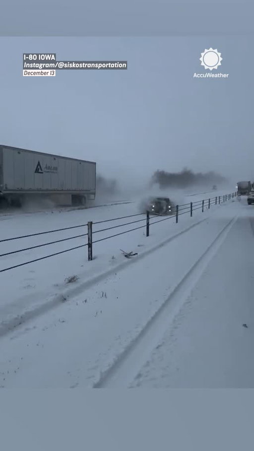 Semi-trucks and vehicles slid off a snow-covered and icy I-80 in Iowa on Saturday.⁣
⁣
Officials recommend driving slower and increasing your following distance when driving on a snowy interstate.