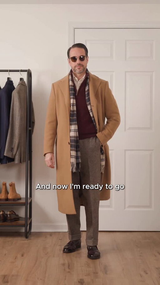 Putting together a holiday outfit featuring a burgundy quarter-zip sweater.