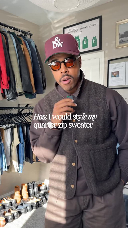 If I were a big quarter-zip sweater guy, this is exactly how I’d style it. Instead of the traditional dress shirt and tie underneath, I’m layering on top for a more elevated, modern, yet still timeless look. Quarter-zip styling doesn’t have to feel corporate. 

When done right, it’s one of the easiest ways to add depth, texture, and versatility to a classic menswear staple.

(No matcha was consumed or thought of during the filing of this video) 

Vest: @octobre_editions 
Sweater: @flintandtinder 
Pants: @uniqlousa 
Hat: @blackstockandweber 
Glasses: @akila.la 
Shoes: @tonybianco
