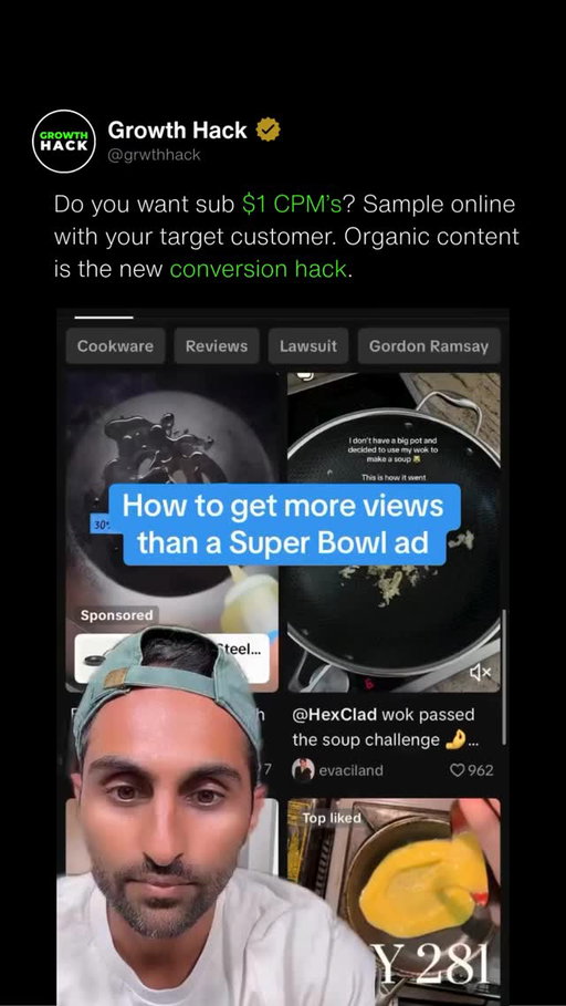 Do you want CPM's under one dollar? Give samples to you target customer and leverage organic content for conversion.

(shwinnabegobrands)