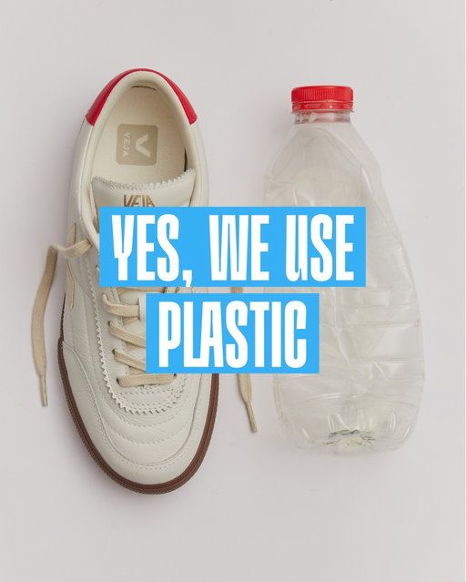YES, WE USE PLASTIC
We use polyester coming from plastic bottles collected by cooperatives of catadores, in Minas Gerais, Brazil. 
These recyclers are responsible for 90% of everything that is recycled in the country. 
By working directly with cooperatives, we make sure the catadores receive the right salary for their work. 
We pay them up to 4 times the market price per kilo of plastic, maintain a regular presence on the ground and host a yearly event, Encontro da Rede de Catadores (Catadores Network Meeting), to foster unity. 
In 2024, we bought 120 tons of recycled plastic bottles, actively supporting 200 catadores. 
But not the kind that ends up in the ocean. 
All the linings in our shoes are made from 100% recycled polyester. 
That's rare - globally, only 12.5% of polyester comes from recycled sources. 
If the cooperatives were not collecting this plastic, it would probably end up in the ocean.