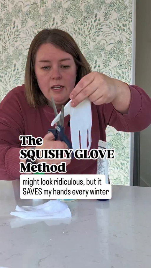 Here's how the squishy glove method works ⬇️

(I'm sure there's a more technical name for this method, but I call it squishy gloves because... The gloves are squishy..)

Comment👉 HANDS 
And I'll send you a link to the gloves I use, and the two lotions 

1. Buy some gloves 
- I cut the tips of the fingers off because it is a sensory nightmare for me to sleep in full gloves. 

2. On the first night, if your hands are really really cracked, smother them in aquaphor. The aquaphor is less likely to burn in the cracks. Cover your hands with the gloves and sleep that way. 

3. The next night, SLATHER your hands with either @tubbytodd  all over ointment or @okeeffescompany working hands. Sometimes I just suck it up and go straight to step 3 even if my hands are cracked because I know by morning this cream will have repaired them significantly.

4. You can even put more @aquaphor  on top of that 

5. Put the gloves over it and sleep that way. 

6. Repeat as needed. 

I don't sleep in the gloves every single night, but I do probably once every 2 weeks. Once you've gotten under control, you can just put the hand cream on your hands throughout the day as maintenance. 

 It's been really helpful for my kids as well. I just use the adult gloves and cut the fingers a little lower. 

It took me years of pain to finally figure out this method (thank you, Reddit!) 

#kelsewhatelse #midwesternmom #dryhands #momtips