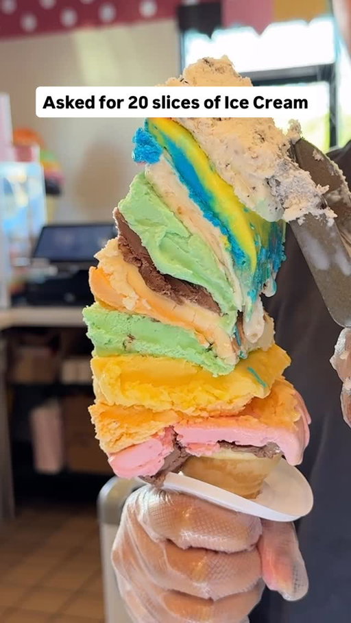 Have you ever tried Sliced Ice Cream?? 🍦

@theoriginalrainbowcone has been around for nearly 100 years and their signature move is sliced ice cream stacked tall on a cone.

How many slices would you ask for??