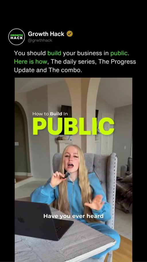 Are you building your brand in public? If not, here's how... 

The daily series, The Progress update and The combo.

(personalbrandlaunch)
