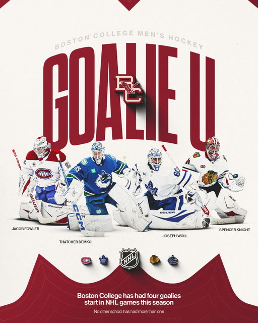 𝑮𝒐𝒂𝒍𝒊𝒆 𝑼

4 Eagles started between the pipes in the @NHL last night! No other school has had more than one play this season.