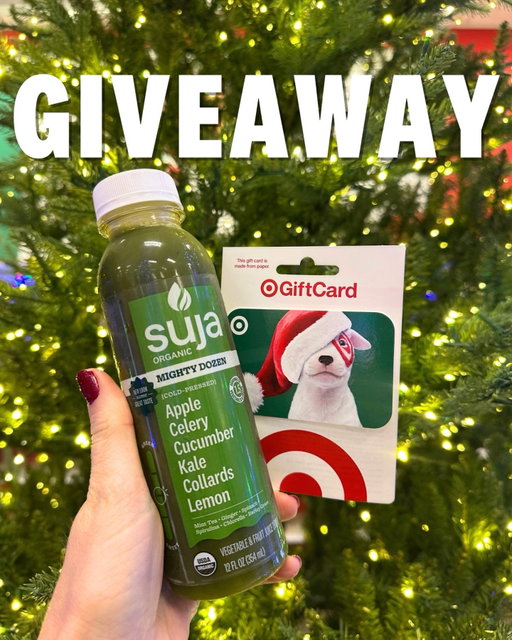 ✨CLOSED: GIVEAWAY✨ 
Congrats to our winner: @elizabeth.sullivan11 

We’re spreading a little extra holiday cheer by giving away a @target GiftCard! 

PRIZE:
💚 1 month supply of Suja Organic Mighty Dozen 
💚 $500 Target GiftCard 

TO ENTER: 
1. like this post 
2. follow @sujaorganic
3. tag 2 friends 
BONUS: comment🎄on our last 3 IG posts 

*No purchase necessary. Giveaway ends 12/30/2025 at 11:59 PM PST. Entrants must be legal residents of the United States and at least 18 years of age. The winner will be announced only by the official @sujaorganic Instagram account; any other accounts are fake and should be reported. Target and the Bullseye Design are registered trademarks of Target Brands, Inc. Terms and conditions are applied to gift cards. Target is not a participating partner in or sponsor of this offer.

#target #giveaway #foryoupage