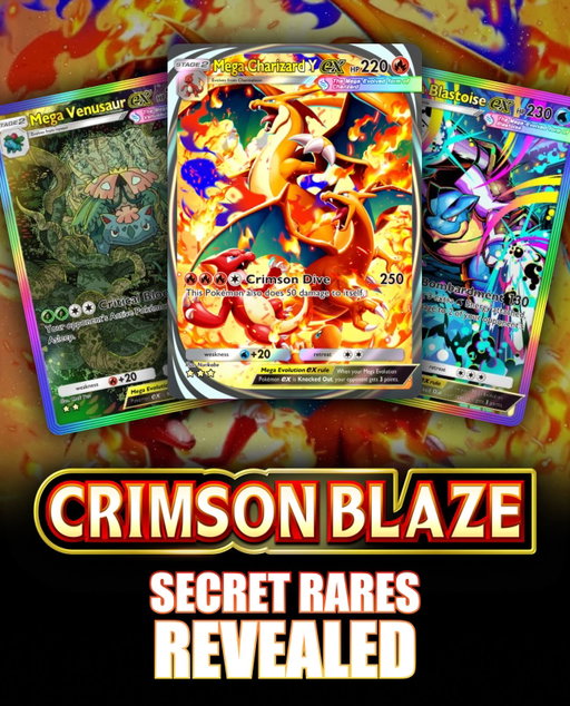 Crimson Blaze has officially released and here are all the secret rares revealed! This set is the second set of the new B block of Pokemon TCG Pocket and features Mega Charizard Y ex, Mega Blastoise ex, and Mega Venusaur ex!

Follow for more of the latest Pokémon news/content! 

#pokemon #pokemoncommunity #pokemoncards  #pokemontcg #pokemontcgcommunity