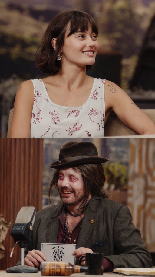 Live from the Wasteland, it’s the Fallout Fake Talkshow with Ella Purnell and the Snake Oil Salesman!