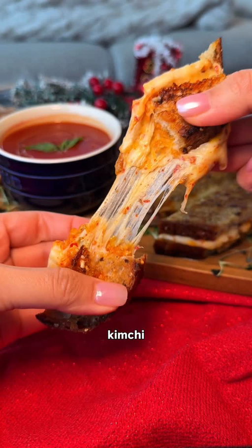 This holiday appetizer was gone in minutes 😳🎄

These Kimchi Grilled Cheese Dippers (with tomato soup) are going to be your go-to holiday appetizer 🔥 Did you know Bothwell Cheese is crafted in Manitoba, and made with 100% Canadian milk? 🧀

Their Red Hot Chili Pepper Monterey Jack cheese is delish and it’s even better when melted in these grilled cheese sandwiches!

[ Ingredients ] 👉🏻makes 2 sandwiches

1 cup chopped kimchi
1 tbsp butter
1 tsp sesame oil
2 tsp sugar
1 tsp soy sauce
4 bread slices 
Bothwell Red Hot Chili Pepper Monterey Jack Cheese, shredded or cut into slices
Butter for grilling 
Tomato soup, for dipping

[ Instructions ]

Sauté kimchi with butter, sesame oil, sugar, and soy sauce until fragrant and aromatic.
Top 2 slices of bread with kimchi and Bothwell Red Hot Chili Pepper Monterey Jack Cheese. Close the sandwiches with the other slice of bread.
Grill sandwiches in a generous amount of melted butter for 2-3 minutes each side, until golden, then air fry at 350°F for 3-5 minutes to finish melting the cheese.
Slice into dippers and serve with a mini hot tomato soup.

✨Follow @eatingwithkirby for more easy hacks + recipes! ✨

#BothwellCheese #ProudlyCanadian #TasteTheDifference #CanadianProducts #SpicyCheese #HolidayHosting