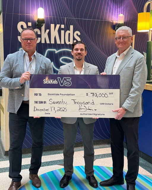 Castle President & CEO Ken Jenkins, along with VP of Marketing, James Jones, and VP of Finance, Scott Kaluzny had the honour of presenting SickKids Foundation with a cheque for $70,000.00.

The donation was on behalf of another historic fundraising year at the Castle Vendor Appreciation Golf Tournament this past summer and made possible through the generosity of our Vendors in attendance, and a Castle match.

Castle is a proud Patron on the SickKids Hospital Wall of Donors in Toronto for our continued support. A sincere Thank You goes out to all who attended Castle’s annual tournament in support of SickKids Foundation.