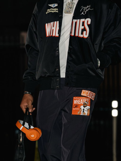 When the fit says “Breakfast of Champions.” A closer look at the Jalen Hurts x Wheaties details.