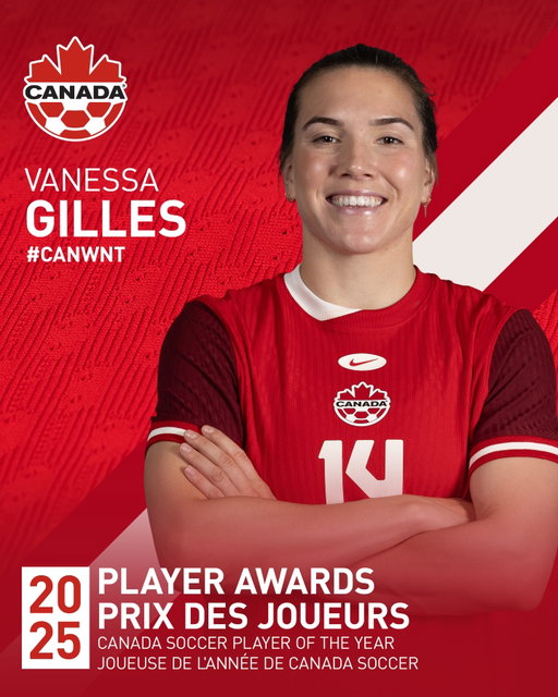 Another one for Vanessa 💪🇨🇦

Vanessa Gilles named Canada Soccer’s Player of the Year for a 2nd time 🍁

Un autre pour Vanessa 💪🇨🇦

Vanessa Gilles nommée Joueuse de l’année de Canada Soccer pour une deuxième fois 🍁

#CANWNT