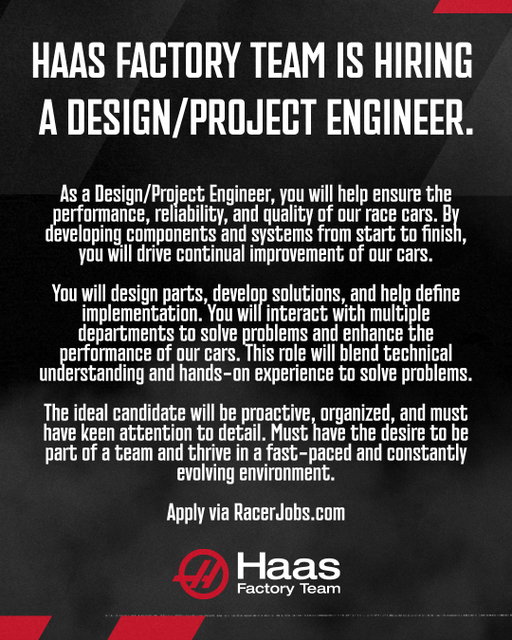 𝗪𝗘'𝗥𝗘 𝗛𝗜𝗥𝗜𝗡𝗚! Now taking applications for a Design/Project Engineer to join our team in 2026. 𝗔𝗣𝗣𝗟𝗬 via @racerjobs.