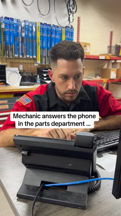 The first and last time this mechanic gets to answer the phone in the parts department … 🤣 #oilchange #cardealership #mechanic