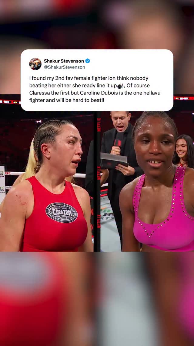 Shakur Stevenson showed love to Caroline Dubois after her win against Camilla Panatta 👏

Respect ❤️

JAKE PAUL vs. ANTHONY JOSHUA
LIVE only on Netflix
TONIGHT, December 19
8 PM ET | 5 PM PT
#JakeJoshua #boxing