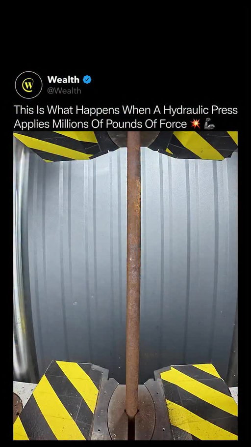 Once the press starts moving, nothing inside it is “strong” anymore. 🔩📉

A hydraulic press doesn’t smash things, it overpowers the atomic bonds holding them together, applying slow, relentless force until steel stretches, chains unravel, and solid materials flow like clay.

At full pressure, strength becomes irrelevant. Geometry fails. Weak points expose themselves.
That same principle is used in industrial forming, metal forging, and stress testing critical components, where engineers need to know exactly how and when materials surrender.

This machine isn’t about destruction. It’s about understanding force at a level the human body can’t perceive, and why pressure, not impact, is one of the most powerful tools ever engineered.

Love Technology? Follow @Wealth 🌟

Media: @Breakitmat

#technology #engineering #physics #hydraulicpress #mechanics