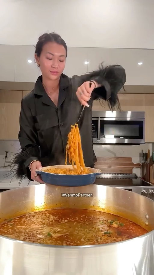 My sign that I joined Venmo Stash? A giant pot of spicy noodles for me and the besties 😌🍜. #venmopartner