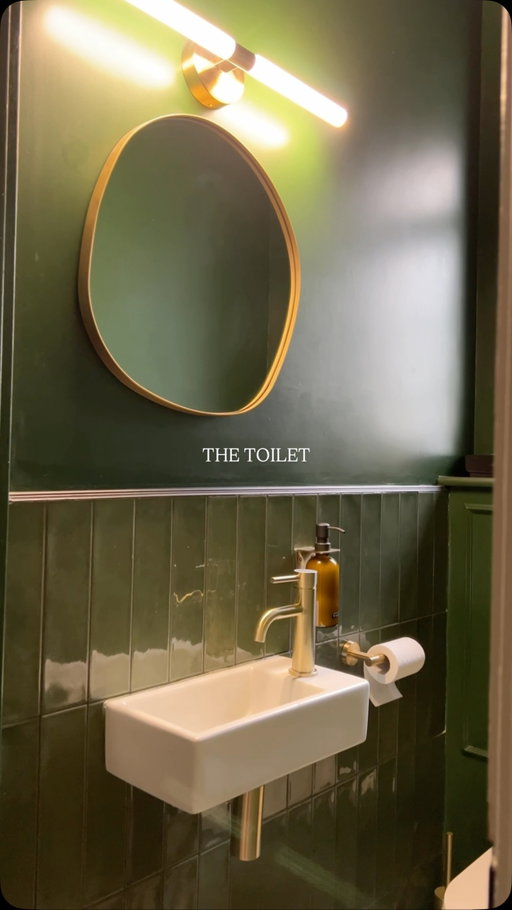 people went crazy for this bathroom/toilet renovation! almost two years on from this toilet transformation and I’m still loving it! what do we think? should I do some updates? 💚

fittings @victorianplumbinguk 
mirror @melody_maison 
tiles @homebase_uk 

#diy #homerenovation #homedecor #homeowner #bathroomreno