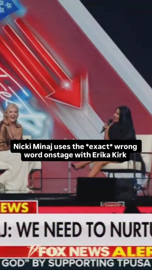 Nicki Minaj used the exact wrong word while on-stage with Erika Kirk.

“Young men, you have amazing role models like our handsome dashing president,” Minaj said during Turning Point USA’s AmericaFest. “And you have amazing role models like the assassin JD Vance, our vice president.”

Minaj paused and tilted her head down before covering her mouth with her hand as some people in the crowd laughed. Kirk appeared to not take offense to Minaj’s words, telling her with a smile, “Trust me, there is nothing new under the sun that I have not heard. So you’re fine.”