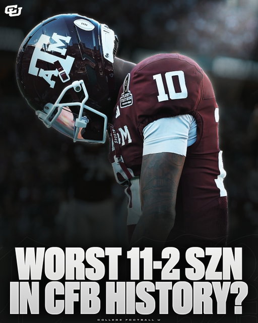 Someone said this was the worst 11-2 season in CFB History 🫨

The Aggies started out hot at 11-0 and dropped a game to Texas and then only put up 3 points in their CFB Playoff game. One thing people have brought up is that A&M’s SEC schedule was pretty easy and they didn’t face any challenging competition until Texas. 

Definitely an overreaction in that post… Thoughts? ⬇️