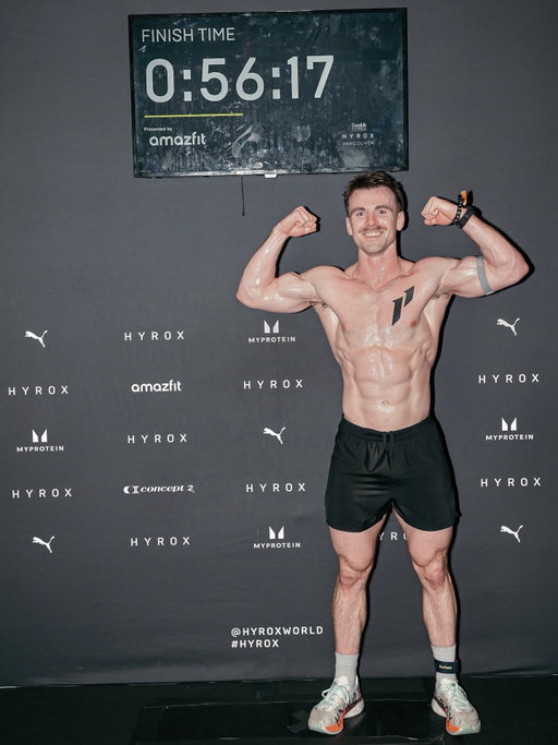 HYROX Vancouver 🇨🇦 | 56:17 Men’s Pro

2nd AG and Overall/190

First Solo race of the season and first since World Champs in June

Knew my fitness had come around in the past few weeks after getting back to full health/recoverability, but couldn’t have imagined I’d pop a time like this just yet

With this field of talent, the goal was to stay in touch through the first few stations before getting to work to reel a few guys in through the final 20min of the race

Runs felt easy early, the Push moved well before I dug in at the Pull and Burpees to stay up front

Even after a competitive middle of the race, I continued to use the runs to close the gap and didn’t fall off pace 

Settled in at the Row and Farmers before saying to @jack.d_fitness on Run 7, “we’re looking good for a 55”

Based on my last two solo Wall Ball blow ups, the goal was to limit no reps by taking proper rest after each set. “Get to 70 reps in 2 controlled sets” was the mindset, and it all worked out despite a couple drops

Definitely still some time to shave here and at the Pull, but pumped to PR just about every station of the race, with 7sec/km shaved off my total run+rox pace

6 weeks to continue building for Phoenix with sights set on a sub 56min Solo to climb into the top 30 globally & to punch our ticket to E15 Doubles World Champs with @jack.d_fitness 

Amped to see that the work is working

“We’re just getting started”

@hyroxworld 
@hyroxca