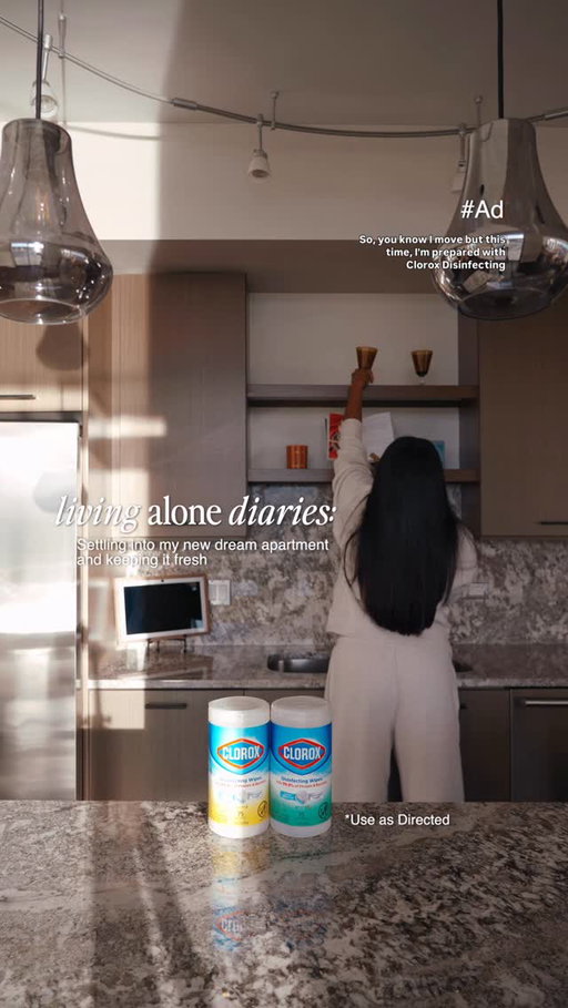 Life happens. In little corners, to be exact. @clorox Disinfecting Wipes got my new apartment together. From food residue and matcha spills on my countertops, all my little messes are gone.

That fresh scent? The perfect clean slate to a new chapter. Grab your Clorox wipes at your local retailer. #cloroxpartner