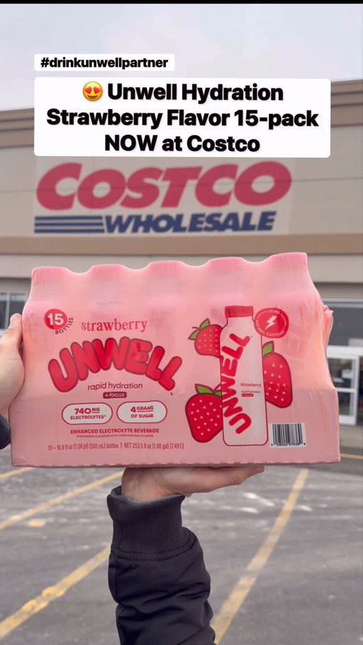 🚨 @drinkunwell Unwell Hydration Strawberry Flavor 15-pack at select Costco locations! #drinkunwellpartner
 
Unwell Hydration is the better-tasting multitasker that keeps you hydrated, energized, and focused 💧 With 740mg of electrolytes, B vitamins and just 4g of sugar, it’s perfect for workouts, long study sessions, or recovering from those back-to-back holiday parties!😉
 
Gently caffeinated (less than a cup of coffee) and made without artificial flavors, this is hydration done right - and it tastes amazing!🥤
 
Stock up now and try Unwell Hydration’s #1 selling flavor, Strawberry, next time you’re at Costco! 🏃🏻‍♀️
 
📍Product available at:
Various regions across the Southeast (11/24)
Select stores in Texas (12/15)
Select stores in LA (12/22)
 
#drinkunwell #costcofinds