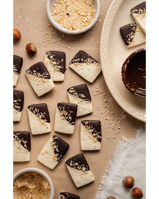 📸 chocolate dipped hazelnut cookies for @sugarsnapbakingco
