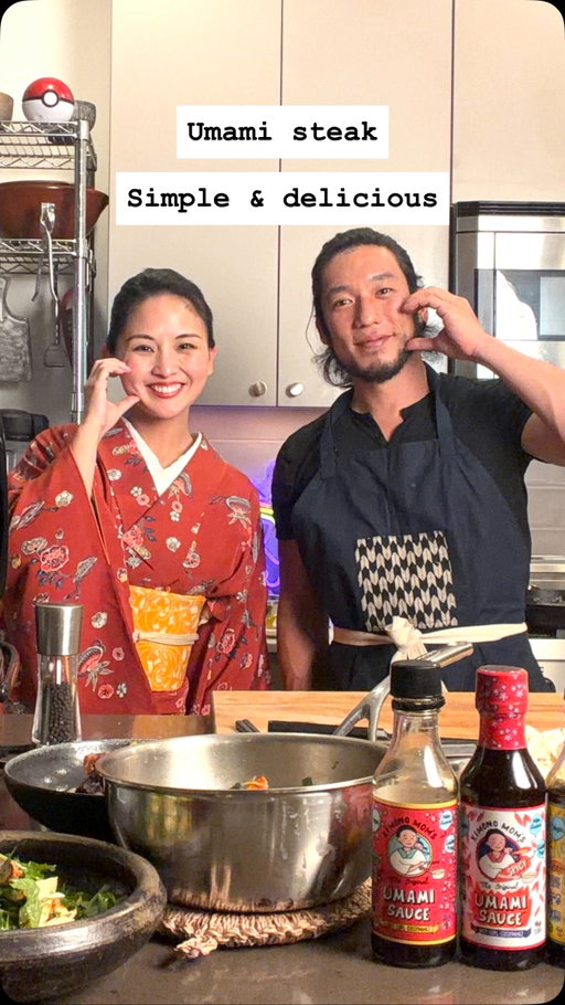 Cooking up steak with @kimono_mom using her umami sauce 🥩🍄

Steak with Umami Butter Sauce
• Sear steak in a hot pan until desired doneness
• Add butter and baste
• Turn heat off
• Add ¼ cup @umami_kimonomom 
• Add 2 stalks green onion, chopped
• Add 2 matsutake, thinly sliced
• Let residual heat melt everything together

Simple. Rich. Pure umami.

@hasen_kuniyama approves