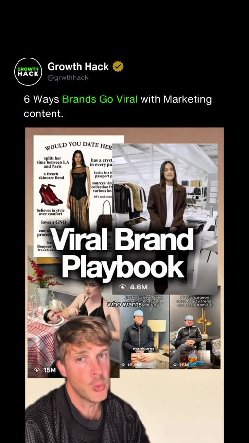 Follow (@grwthhack) for more social media tips.

6 Ways Brands Go Viral.
(orenmeetsworld)

#socialmediamarketing #socialmediagrowth