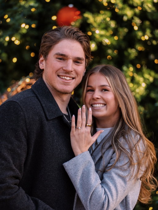Congrats to senior defenseman Jarod Crespo and women’s soccer alumna Cori Dyke ‘23 on their recent engagement!! 🏒 ⚽️ 💍 

#WeAre