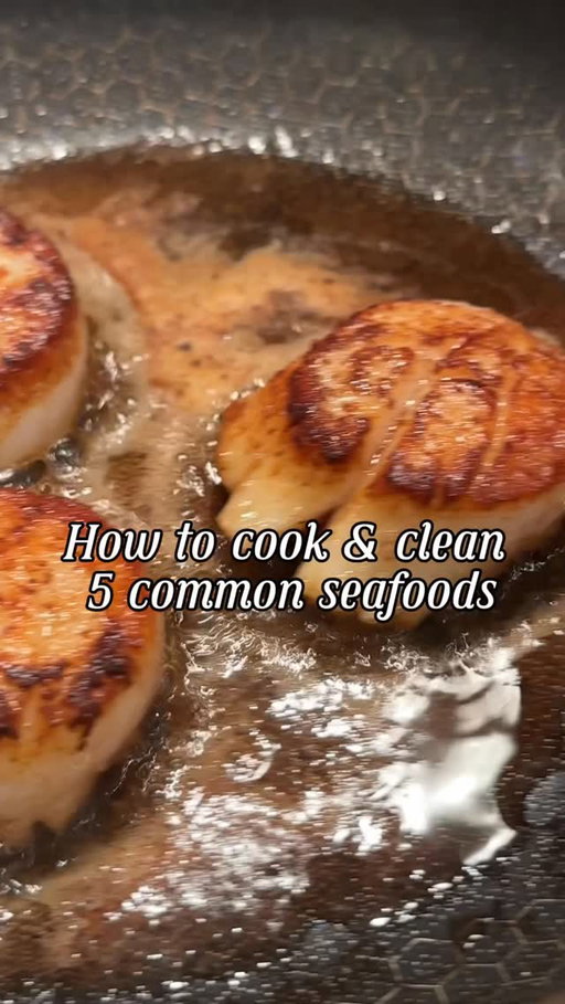 Cooking and cleaning seafood can be stressful but it doesn’t have to be. Here’s how to clean and cooking 5 common seafoods. 🦐

🔑 The most important part when cooking seafood is treating each fish individually to ensure it is cleaned properly and cooked to perfection. Here’s the breakdown:

Clams: let them soak in a mixture of cold water and 2-3 tbsp kosher salt for 1-2 hours until they spit out any sand or debris. Give it one more rinse. Cook in a pan or pot. Sauté oil & aromatics, add in the clams and add liquid of choice (wine, clam juice or water.) Steam until open and remove as they open. Discard any that don’t open. 

Mussels: give it a rinse and then use a rough sponge to brush off any debris or seaweed on the outside of the shell. Pull out any of the beards. Cook the same as clams. 

Scallops: if still attached, remove the abductor muscle (located on the side of the scallop). Pat dry, season with salt and sear in a hot pan with butter or oil until deep golden brown, flip and remove after 30sec-1 min. 

Shrimps: remove the head and shells of the shrimp. Run a small sharp knife along the back of the shrimp and use the tip of the knife to remove the vain (it will always be there, even if it’s clear and empty - remove it.) Sear the shrimp in a hot pan with oil and butter til golden on both sides, about 2-3 min total. 

Squids: separate the top and the bottom part of the squid. Reach into the center and remove the plastic like quill. Starting by the flaps, dig in to begin removing the exterior layer of skin of the calamari to reveal a solid white surface. Remove the bulb of the tentacle and cut just above the legs. To cook, you either have to go fast or slow. Give it a quick sear in a hot pan until it goes from opaque to white and remove, or let it go low and slow. 

#seafood #howtoseafood #squid #calamari #shrimp mussels clams