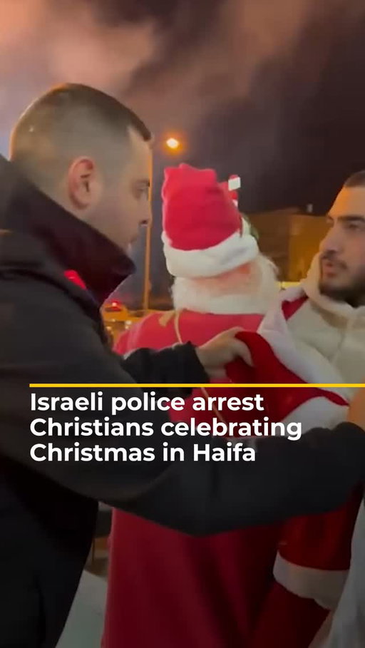 With Christmas approaching, celebrations in Haifa were met with chaos after Israeli police stormed the Wadi al-Nisnas neighbourhood, arresting and beating Christians in the area.⁠
.⁠
#GazaCeasefire #Palestine #Religion #Israel