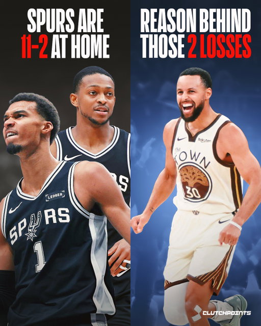 The Spurs are 11–2 at home, turning their building into one of the toughest places to play this season.

The homecourt has been nearly untouchable.

But there’s a clear reason behind those two losses:
The Chef.

Whenever Stephen Curry steps into San Antonio, something different happens.

49 points, 4 rebounds, 9 threes
46 points, 5 rebounds, 5 assists

The Spurs may defend their home like a fortress… but when Steph visits, all bets are off.