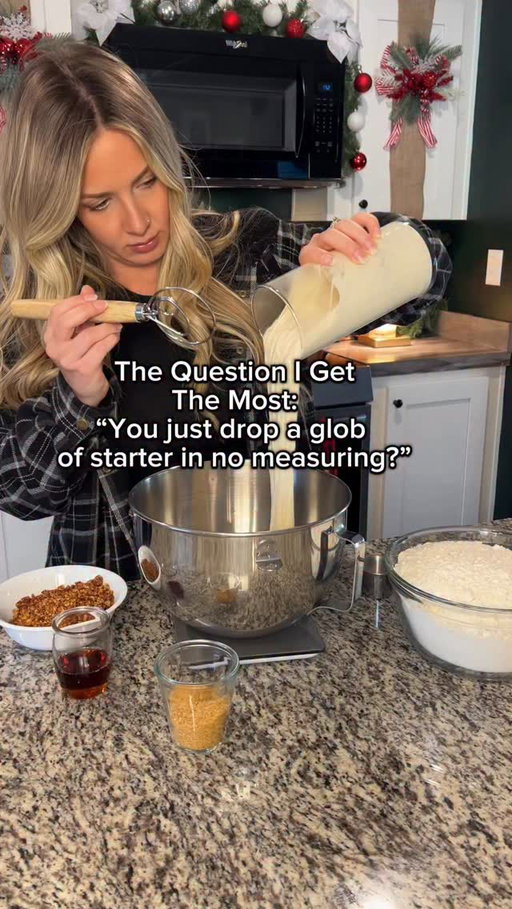 I get asked all the time if I just “guess” on my starter because it is the only thing I do not pre-weigh. I’m not that risky lol I just cut out all of the parts where I mess up so that the video is not four hours long 💁🏼‍♀️