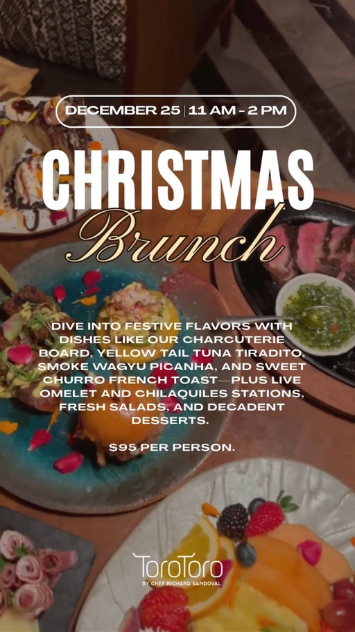 Christmas brunch, done the Toro Toro way. Join us for an elevated holiday feast featuring Yellow Tail Tuna Tiradito, Smoked Wagyu Picanha, Churro French Toast, a curated Charcuterie Board, plus live omelet and chilaquiles stations, fresh salads, and indulgent desserts.

Christmas Day
11:00 AM – 2:00 PM
$95 per person

Gather, toast, and savor the season with us at Toro Toro Fort Worth

#ToroToroFortWorth #ToroToro #ChristmasBrunch #HolidayDining #FortWorthEats #DFWFoodies