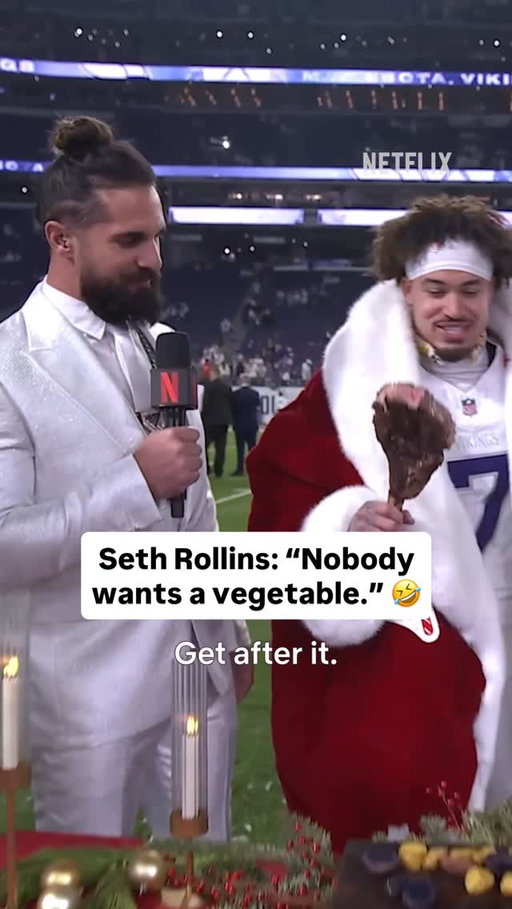 “Nobody wants a vegetable. Get that red meat. Get after it. I’ll take a potato.” 

@WWE Superstar @WWERollins on @NFL Christmas Gameday is an absolute vibe 😂 #NFLonNetflix