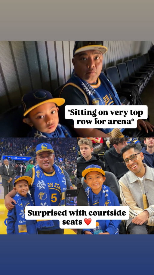 @Omar surprised these fans in the last row with courtside seats for NBA Christmas Day in Golden State because they are subscribed to ESPN!